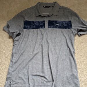 Travis Mathew Heather Gray Polo with Navy Floral Panel